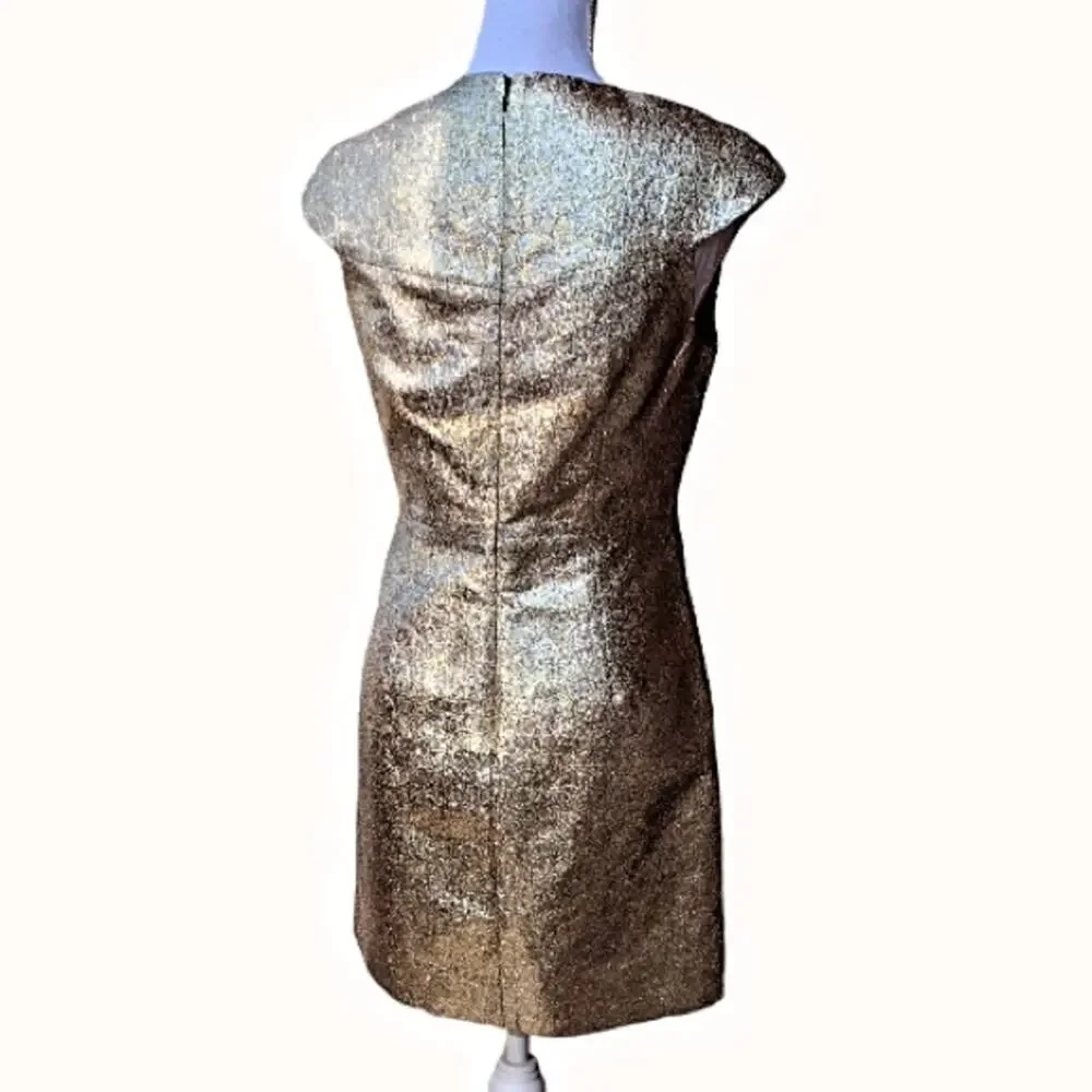Diane Von Furstenberg Hadlie two metallic gold jacquard sheath dress DVF size 6 - Picture 5 of 13